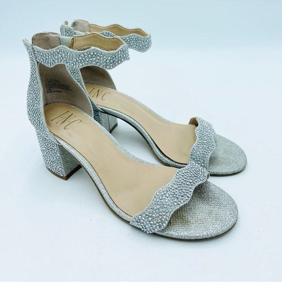 INC International Concepts Womens Hadwin2 Bejeweled Silver Dazzled Open Toe - Picture 1 of 5